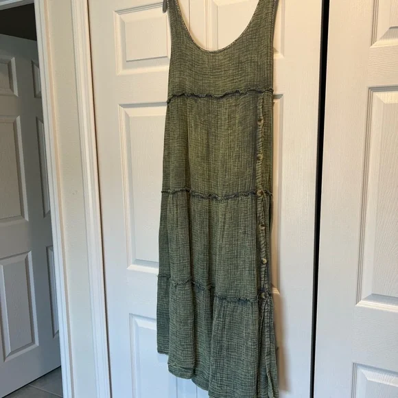 Free People Green Sleeveless Button Dress - Picture 2 of 6